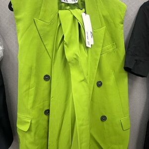 Zara Bright Green Double-Breasted Vest & pants